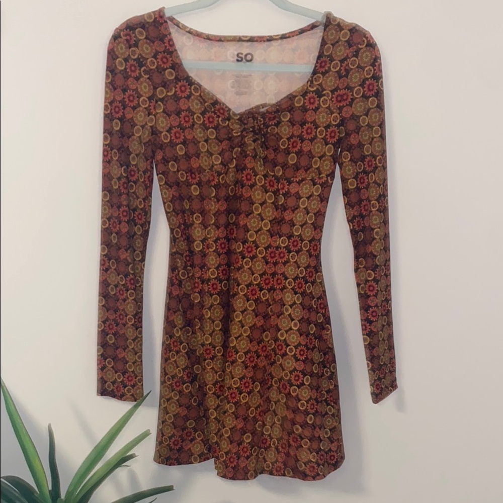 SO Red and Orange Long Sleeve Sheath Dress